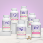 6 bottles of GleeFull Over 30 Hormone Support on a light purple background