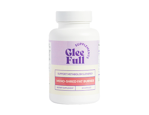Gleefull Meno-Shred Fat Burner supplement bottle, 60 capsules