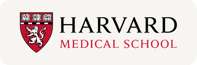 Harvard Medical School logo with shield and text on a white background