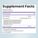 Supplement Facts for Meno Gut Advanced. Serving size 1 capsule, 30 per container. Contains Senna Leaf Extract (350 mg), a 9-Strain Probiotic blend (240 mg, 5.75 Billion CFU: L. Acidophilus, L. Salivarius, L. Plantarum, L. Rhamnosus, B. Lactis, B. Bifidum, L. Fermentum, L. Reuteri, B. Longum), and Psyllium Husk Powder (150 mg).