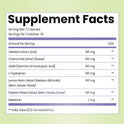 Supplement Facts for Menobelly Night Burn. Serving size 2 capsules, 30 per container. Contains Valerian Extract (150 mg), Chamomile Extract (100 mg), GABA (100 mg), L-Tryptophan (100 mg), Lemon Balm Extract (100 mg), Passion Flower Extract (100 mg), and Melatonin (2 mg).