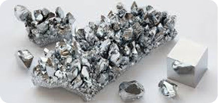 Metal sample with crystals on a white background